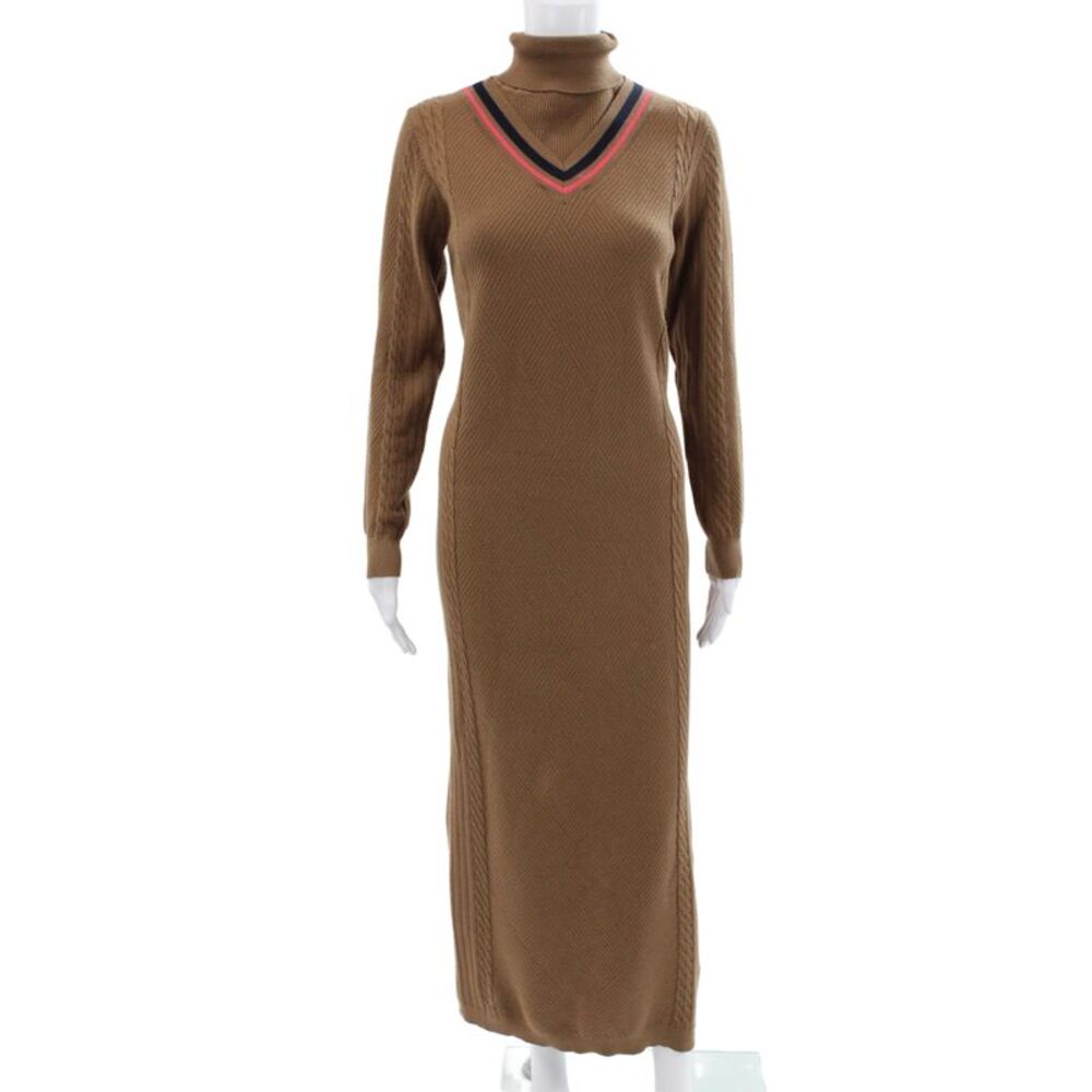 Slate Women Brown Turtleneck Long Sleeve Maxi Sweater Dress Size XS
